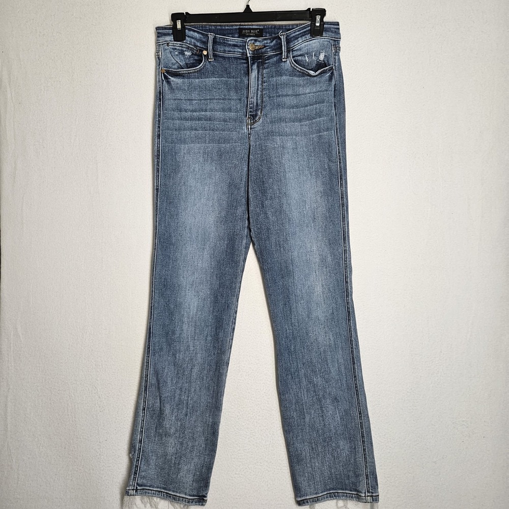 Judy Blue Jeans Womens 11/30 Blue Dad Jean Straight Leg Distressed Denim 33x31